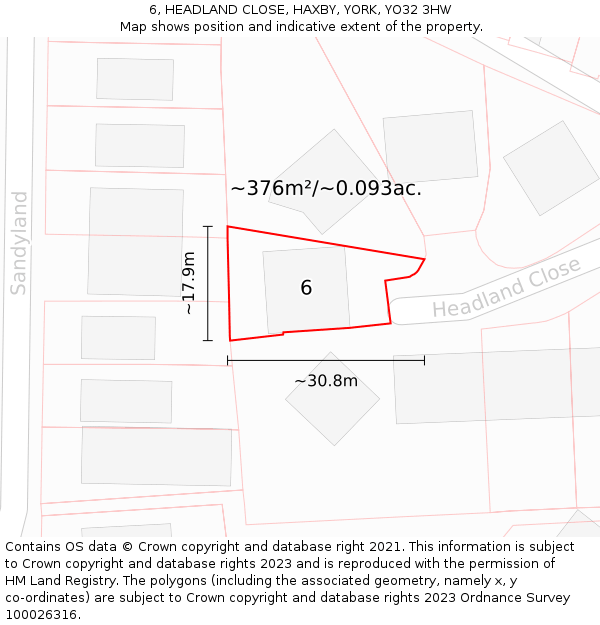 6, HEADLAND CLOSE, HAXBY, YORK, YO32 3HW: Plot and title map