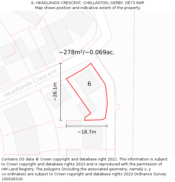 6, HEADLANDS CRESCENT, CHELLASTON, DERBY, DE73 6WR: Plot and title map