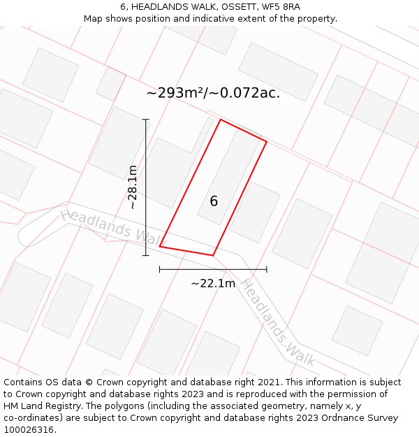 6, HEADLANDS WALK, OSSETT, WF5 8RA: Plot and title map