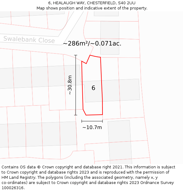 6, HEALAUGH WAY, CHESTERFIELD, S40 2UU: Plot and title map
