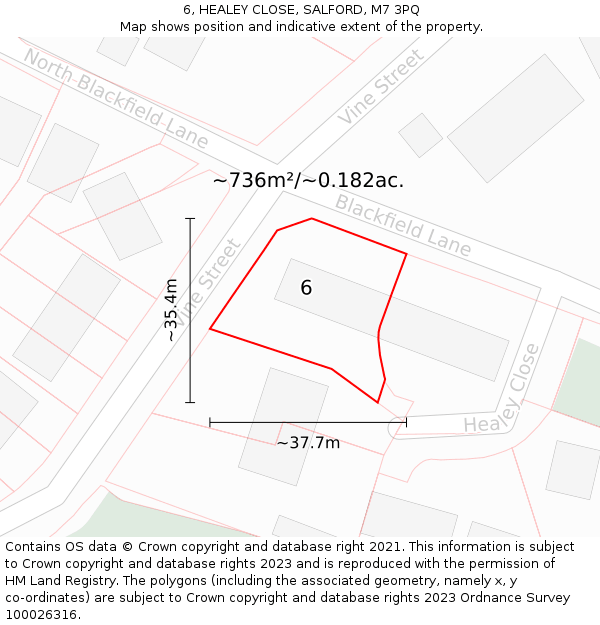 6, HEALEY CLOSE, SALFORD, M7 3PQ: Plot and title map