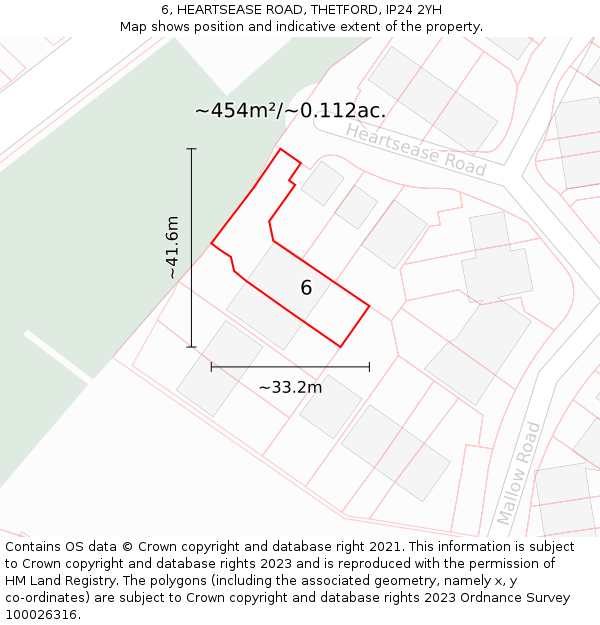 6, HEARTSEASE ROAD, THETFORD, IP24 2YH: Plot and title map
