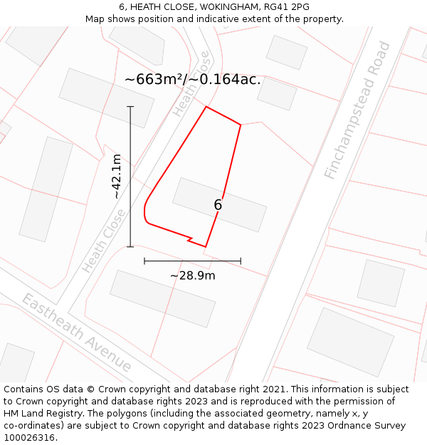 6, HEATH CLOSE, WOKINGHAM, RG41 2PG: Plot and title map