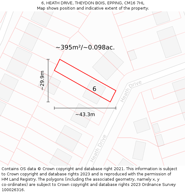 6, HEATH DRIVE, THEYDON BOIS, EPPING, CM16 7HL: Plot and title map