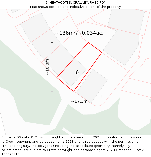 6, HEATHCOTES, CRAWLEY, RH10 7DN: Plot and title map