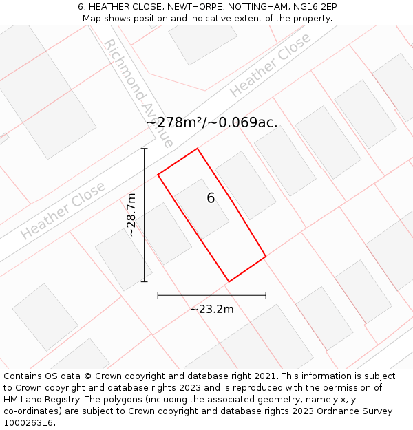 6, HEATHER CLOSE, NEWTHORPE, NOTTINGHAM, NG16 2EP: Plot and title map