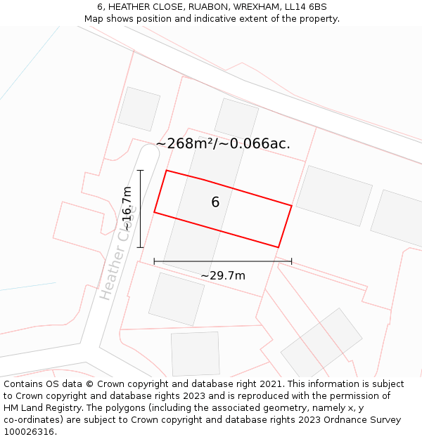 6, HEATHER CLOSE, RUABON, WREXHAM, LL14 6BS: Plot and title map