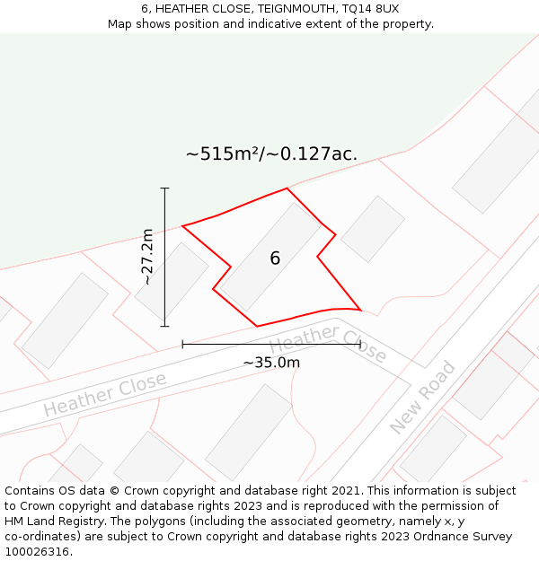 6, HEATHER CLOSE, TEIGNMOUTH, TQ14 8UX: Plot and title map