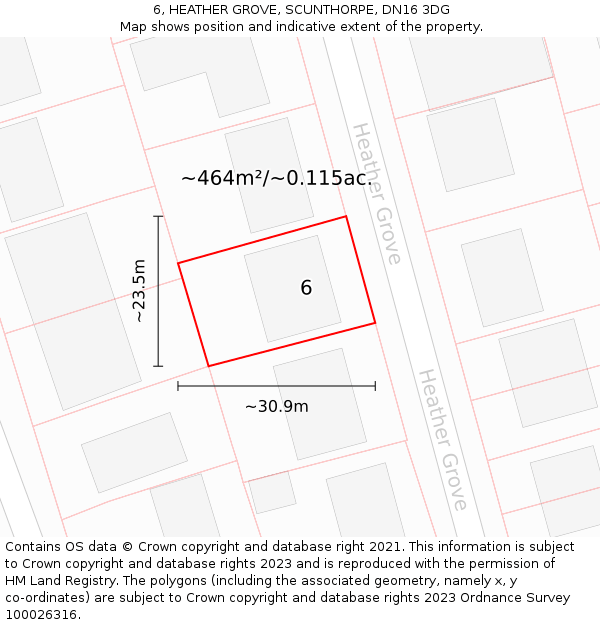 6, HEATHER GROVE, SCUNTHORPE, DN16 3DG: Plot and title map