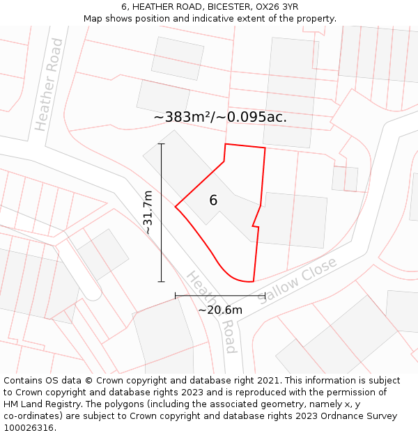6, HEATHER ROAD, BICESTER, OX26 3YR: Plot and title map