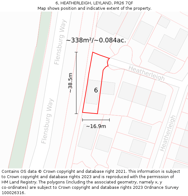 6, HEATHERLEIGH, LEYLAND, PR26 7QF: Plot and title map