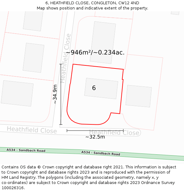 6, HEATHFIELD CLOSE, CONGLETON, CW12 4ND: Plot and title map