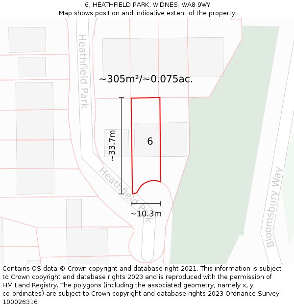 6, HEATHFIELD PARK, WIDNES, WA8 9WY: Plot and title map