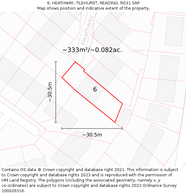 6, HEATHWAY, TILEHURST, READING, RG31 5AP: Plot and title map