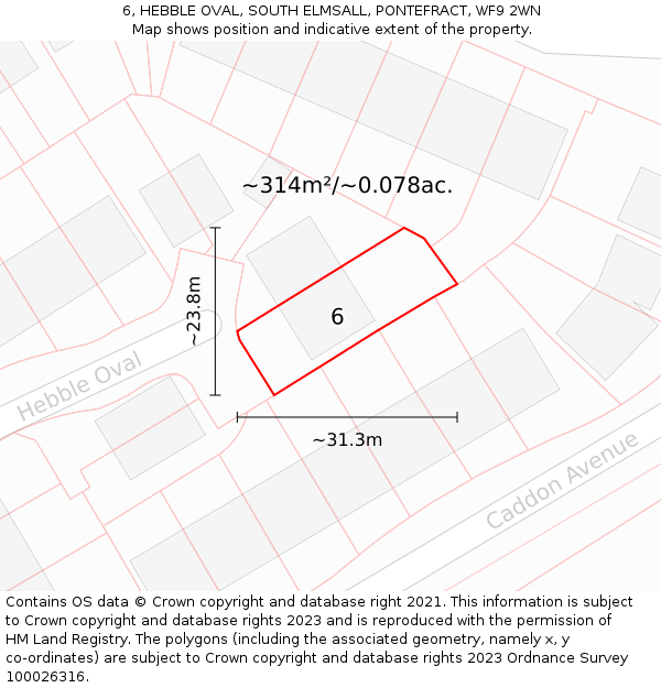 6, HEBBLE OVAL, SOUTH ELMSALL, PONTEFRACT, WF9 2WN: Plot and title map
