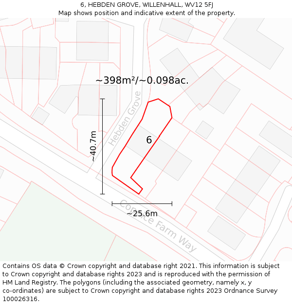 6, HEBDEN GROVE, WILLENHALL, WV12 5FJ: Plot and title map