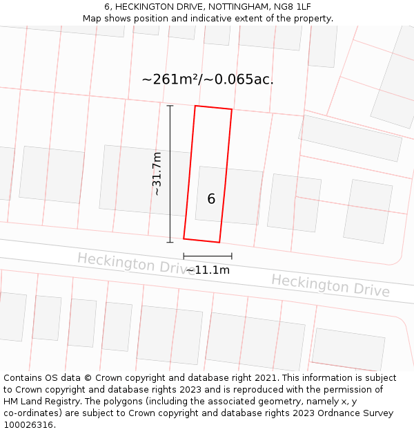 6, HECKINGTON DRIVE, NOTTINGHAM, NG8 1LF: Plot and title map