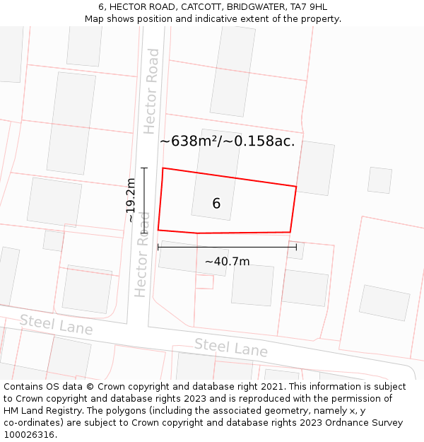 6, HECTOR ROAD, CATCOTT, BRIDGWATER, TA7 9HL: Plot and title map