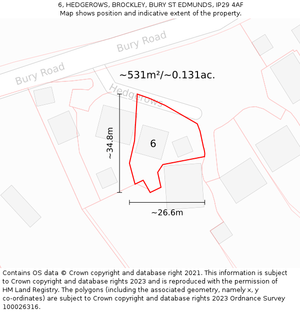 6, HEDGEROWS, BROCKLEY, BURY ST EDMUNDS, IP29 4AF: Plot and title map