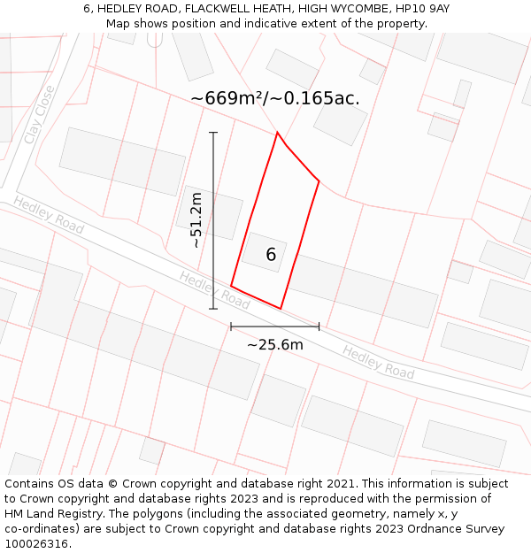 6, HEDLEY ROAD, FLACKWELL HEATH, HIGH WYCOMBE, HP10 9AY: Plot and title map