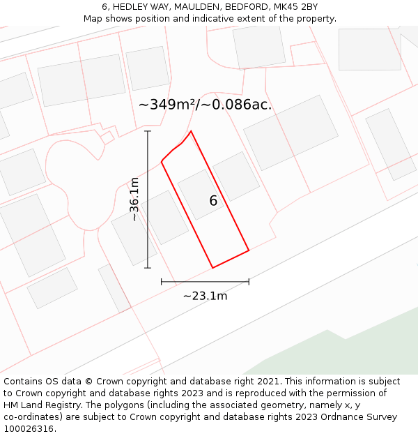 6, HEDLEY WAY, MAULDEN, BEDFORD, MK45 2BY: Plot and title map