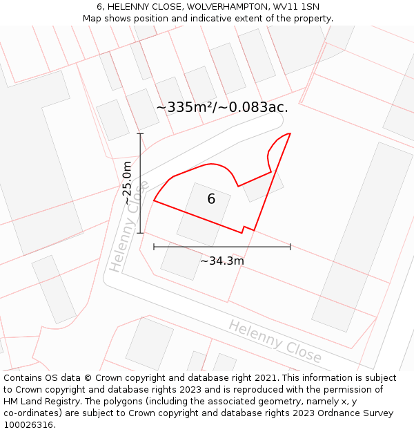 6, HELENNY CLOSE, WOLVERHAMPTON, WV11 1SN: Plot and title map