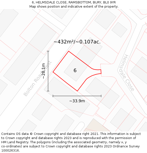 6, HELMSDALE CLOSE, RAMSBOTTOM, BURY, BL0 9YR: Plot and title map