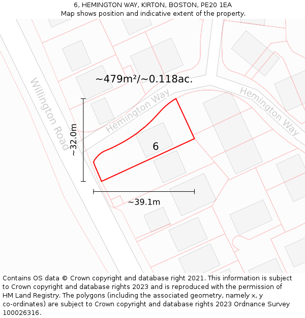 6, HEMINGTON WAY, KIRTON, BOSTON, PE20 1EA: Plot and title map