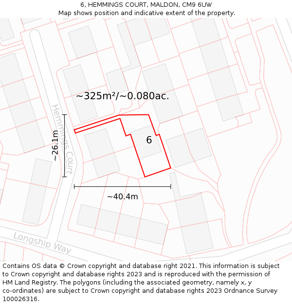 6, HEMMINGS COURT, MALDON, CM9 6UW: Plot and title map