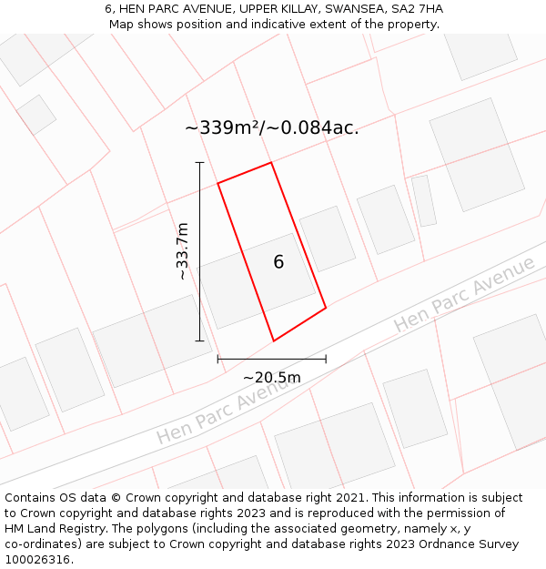 6, HEN PARC AVENUE, UPPER KILLAY, SWANSEA, SA2 7HA: Plot and title map