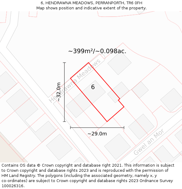 6, HENDRAWNA MEADOWS, PERRANPORTH, TR6 0FH: Plot and title map