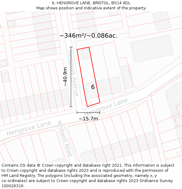 6, HENGROVE LANE, BRISTOL, BS14 9DL: Plot and title map