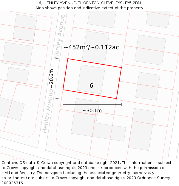 6, HENLEY AVENUE, THORNTON-CLEVELEYS, FY5 2BN: Plot and title map