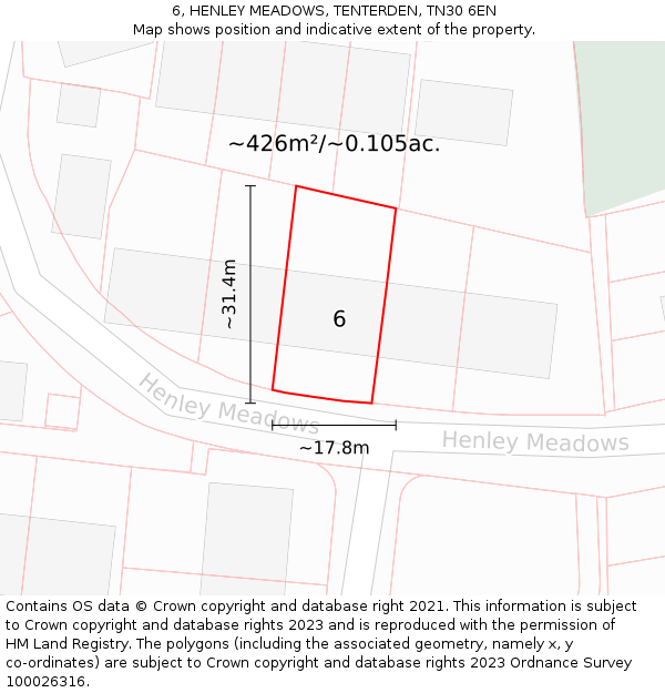 6, HENLEY MEADOWS, TENTERDEN, TN30 6EN: Plot and title map