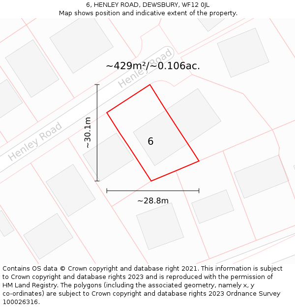 6, HENLEY ROAD, DEWSBURY, WF12 0JL: Plot and title map