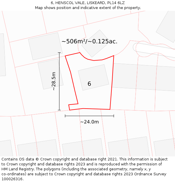 6, HENSCOL VALE, LISKEARD, PL14 6LZ: Plot and title map