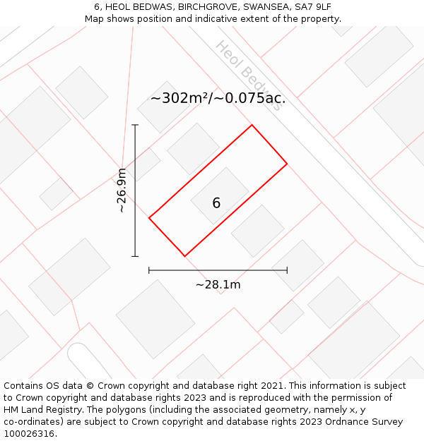 6, HEOL BEDWAS, BIRCHGROVE, SWANSEA, SA7 9LF: Plot and title map
