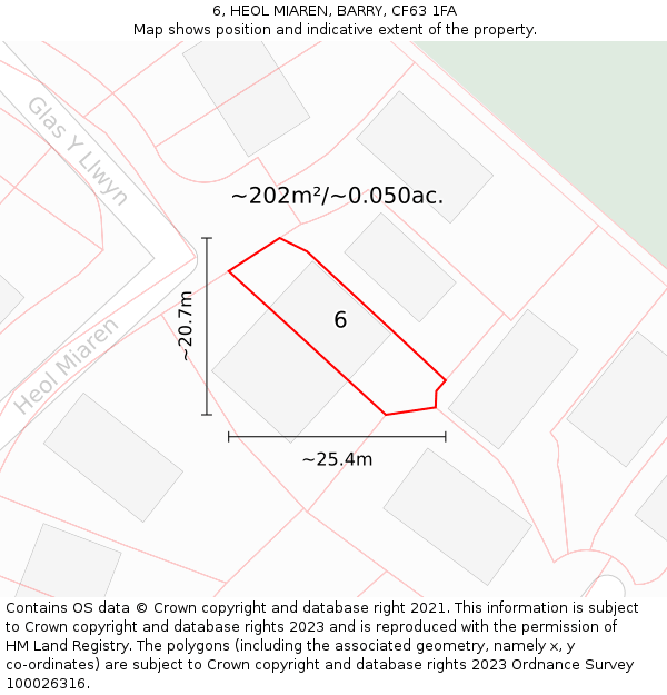 6, HEOL MIAREN, BARRY, CF63 1FA: Plot and title map