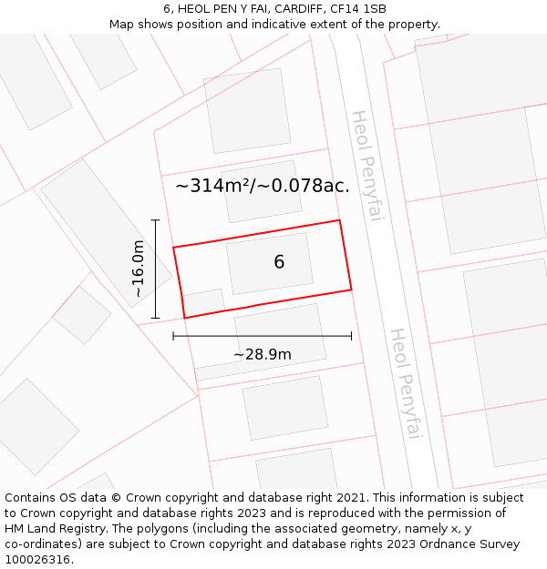 6, HEOL PEN Y FAI, CARDIFF, CF14 1SB: Plot and title map