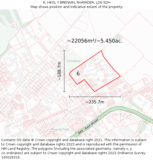 6, HEOL Y BRENNIN, RHAYADER, LD6 5DH: Plot and title map