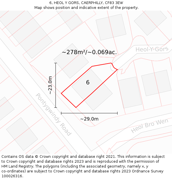 6, HEOL Y GORS, CAERPHILLY, CF83 3EW: Plot and title map