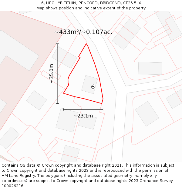 6, HEOL YR EITHIN, PENCOED, BRIDGEND, CF35 5LX: Plot and title map
