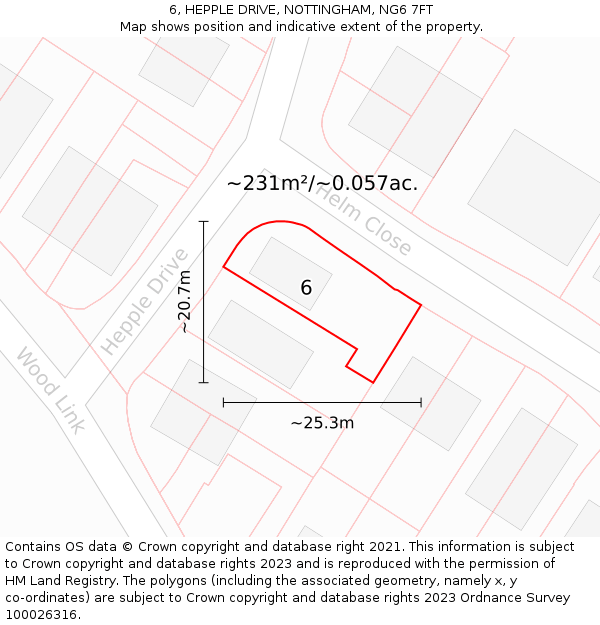 6, HEPPLE DRIVE, NOTTINGHAM, NG6 7FT: Plot and title map