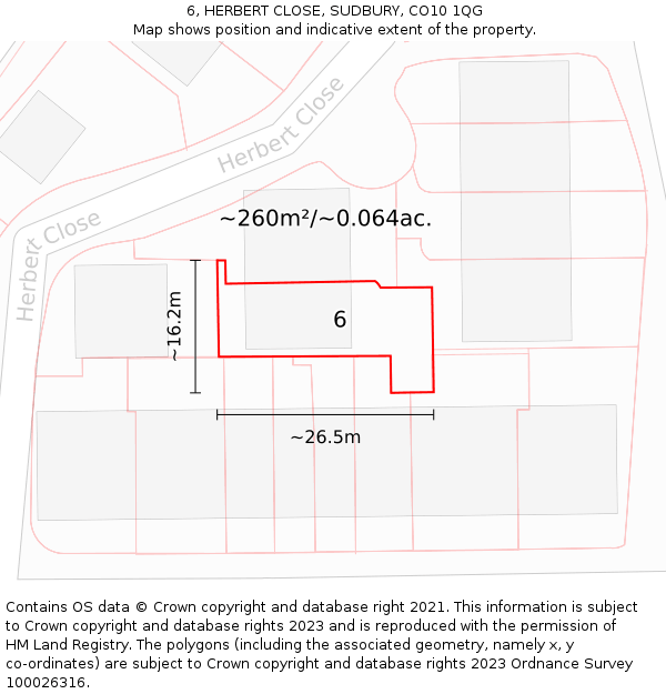 6, HERBERT CLOSE, SUDBURY, CO10 1QG: Plot and title map