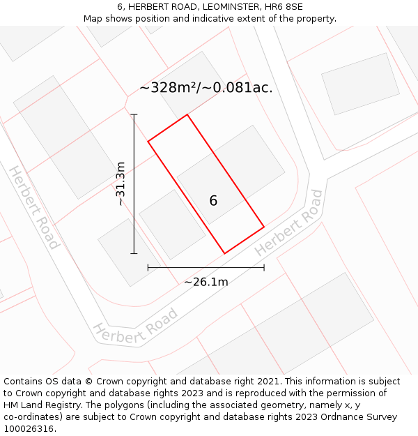 6, HERBERT ROAD, LEOMINSTER, HR6 8SE: Plot and title map