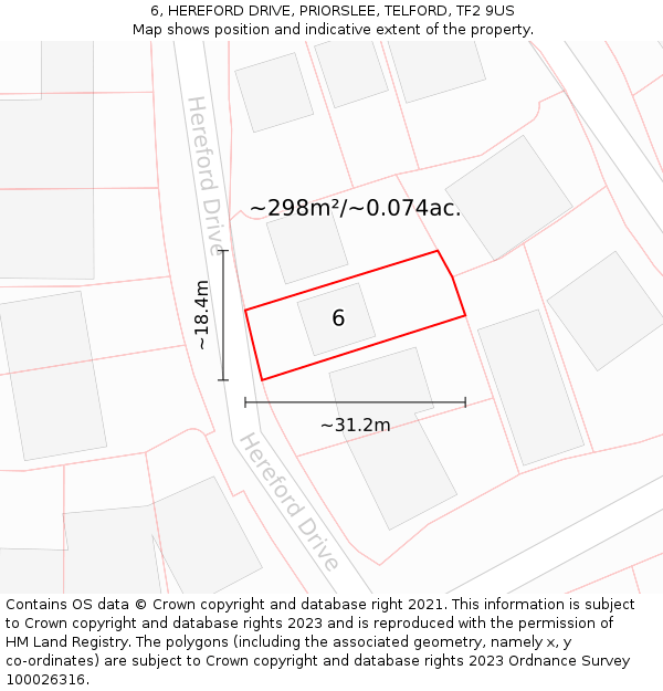 6, HEREFORD DRIVE, PRIORSLEE, TELFORD, TF2 9US: Plot and title map