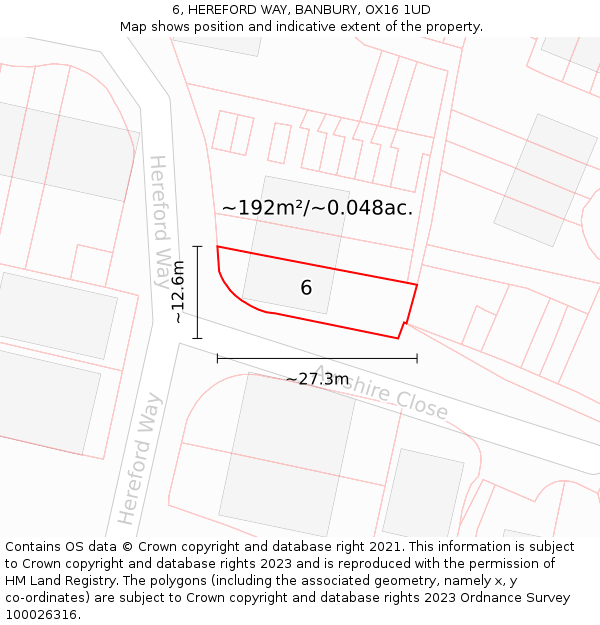 6, HEREFORD WAY, BANBURY, OX16 1UD: Plot and title map