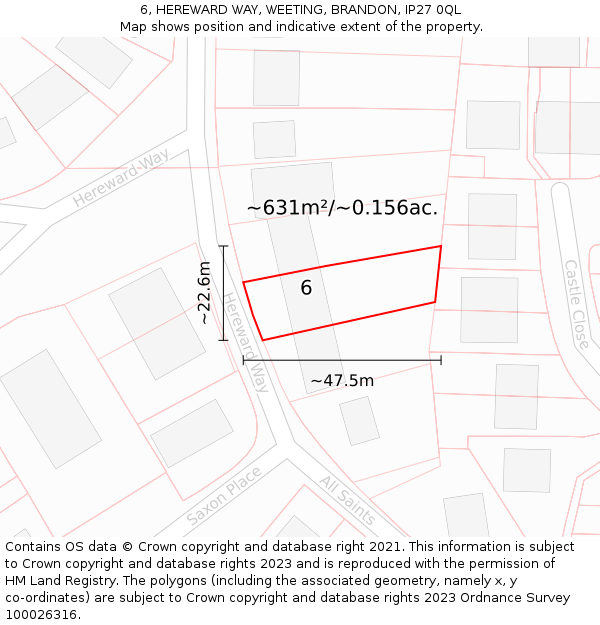 6, HEREWARD WAY, WEETING, BRANDON, IP27 0QL: Plot and title map