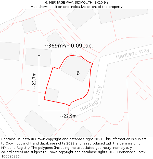 6, HERITAGE WAY, SIDMOUTH, EX10 9JY: Plot and title map
