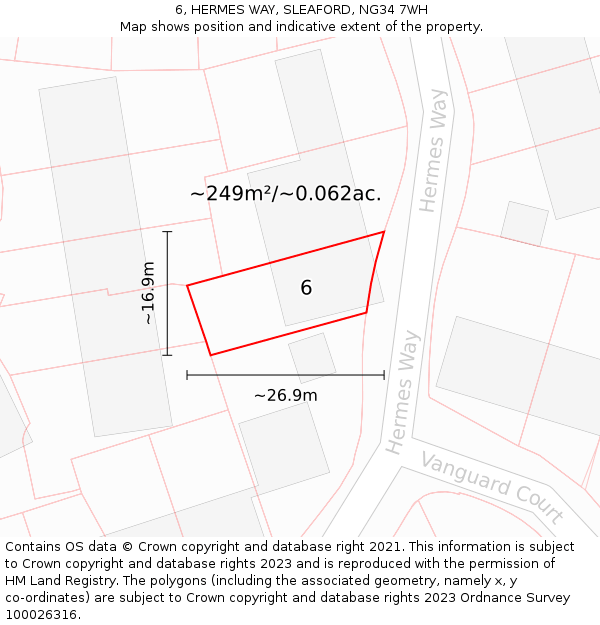 6, HERMES WAY, SLEAFORD, NG34 7WH: Plot and title map